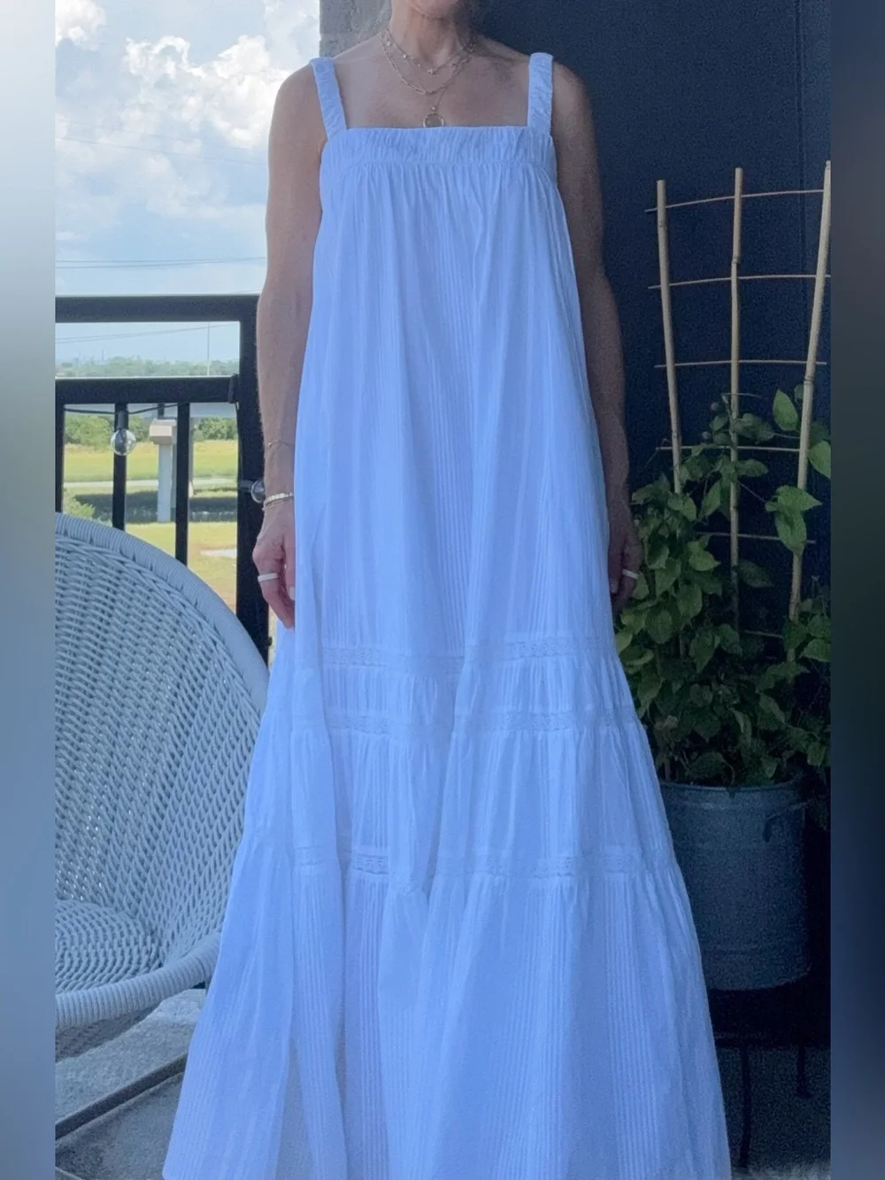 NWT Abercrombie & Fitch White Tiered Maxi Dress with pockets | Size M | Resort